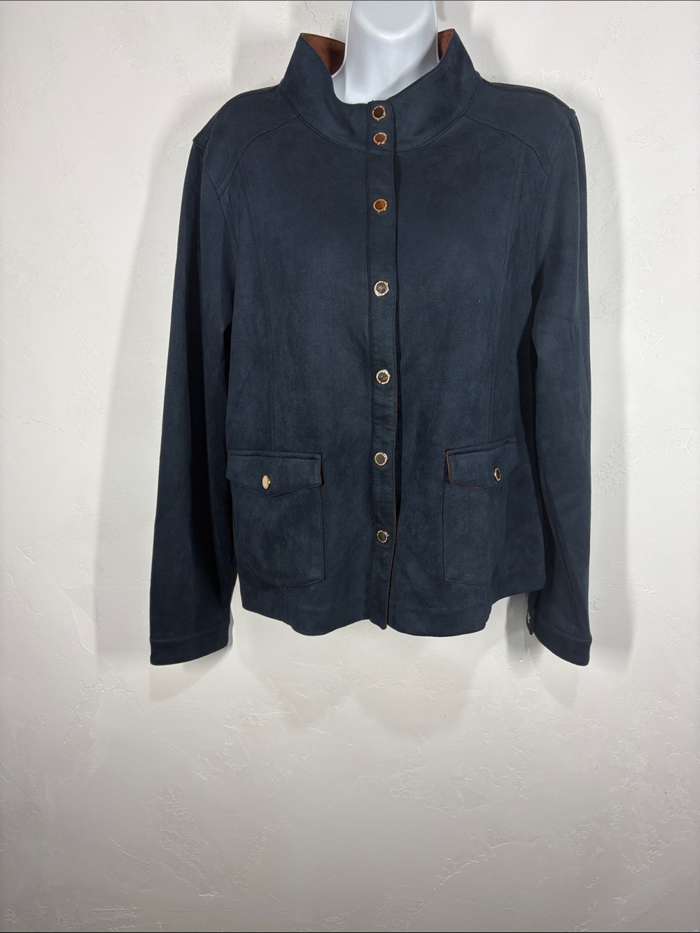 Isaac Mizrahi Live Women’s Navy Faux Suede Button-Front Jacket size 12
